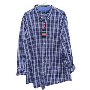 Chaps Mens Stretch Easy Care Button Down Blue Plaid Long Sleeve Shirt XXL - NWT
